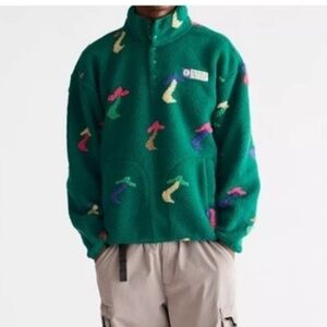 Parks Project Men's Green Mock Neck Dancing Shrooms Fleece Sweatshirt Casual M
